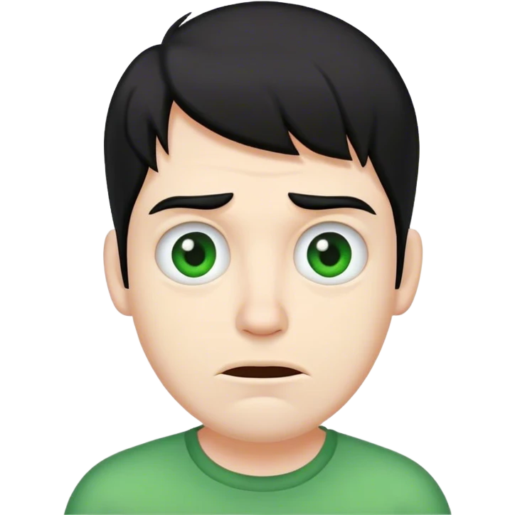 ugly white guy with black hair wearing green emoji
