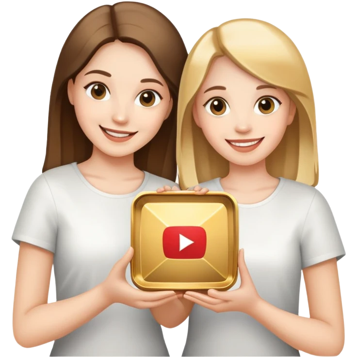 two sisters with a YouTube play button emoji