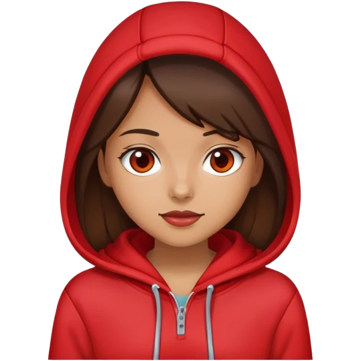 Brunette girl wearing a cherry red hoodie emoji