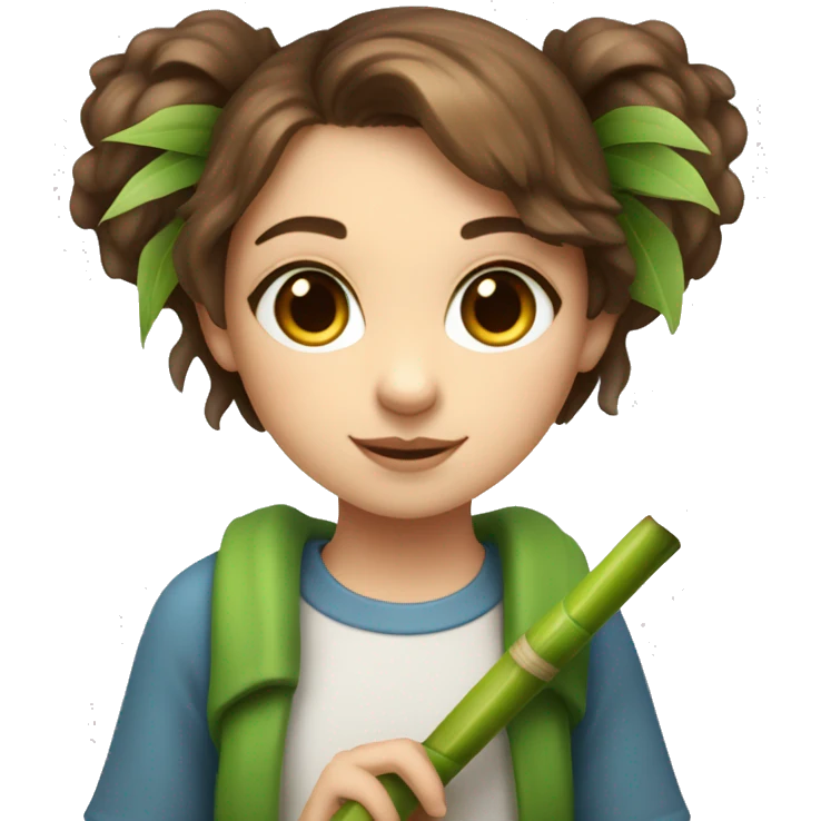 Girl with brown hair and blue highlights and green eyes and koala ears holding bamboo stick  emoji