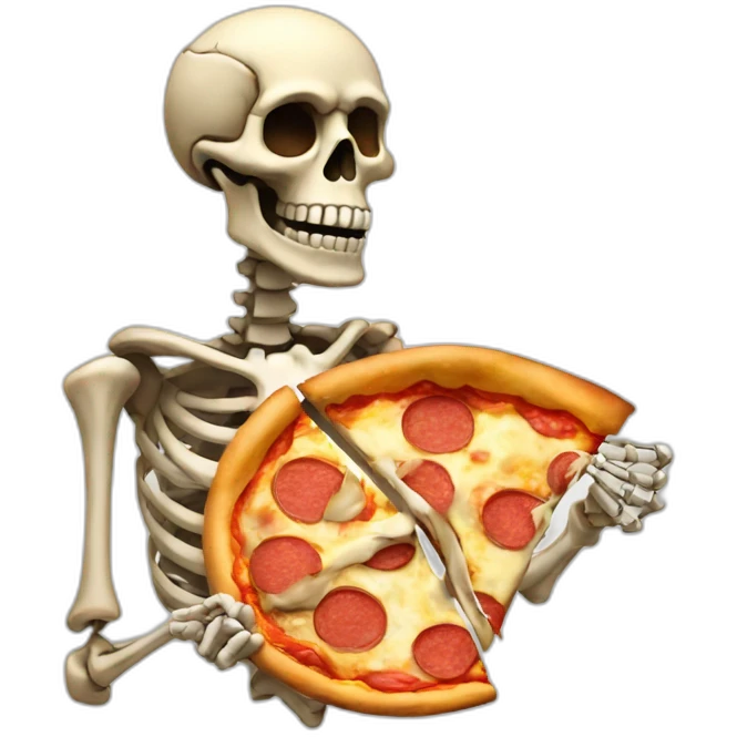 a skeleton holding a slice of pizza emoji