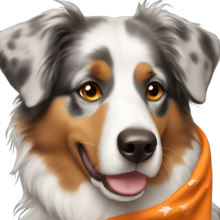 Australian Shepard wearing orange bandana emoji