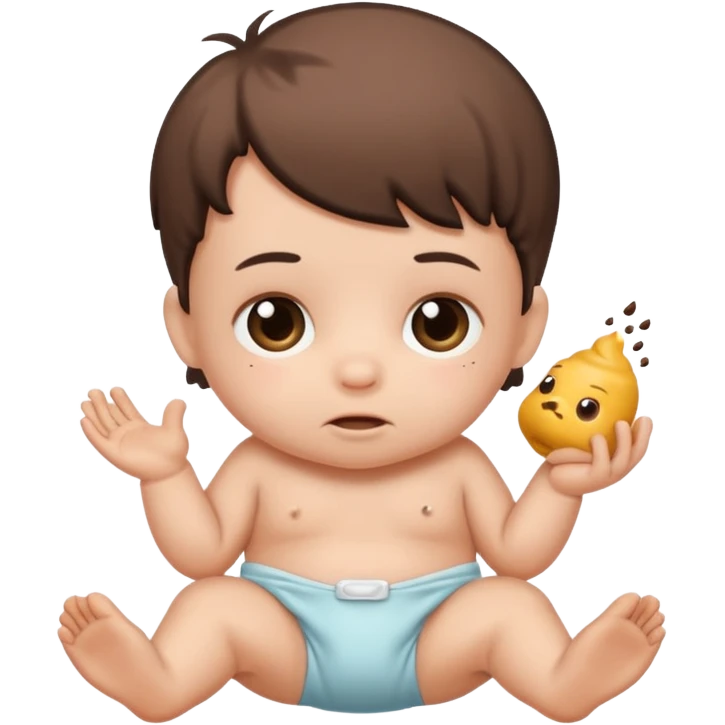 Newborn baby wearing a full of poop diaper emoji