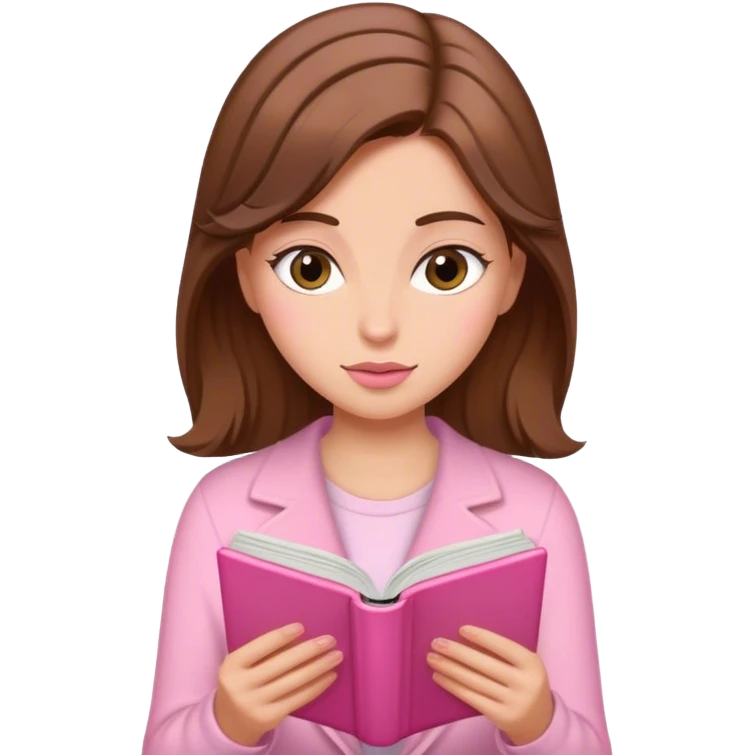 a brown haired, fair skinned female reader reading a pink romance novel emoji