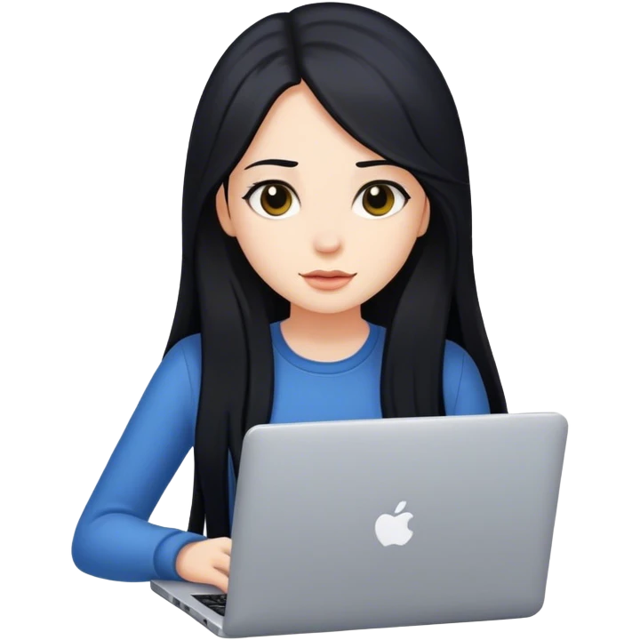 Glamour, girl with long black hair with laptop emoji