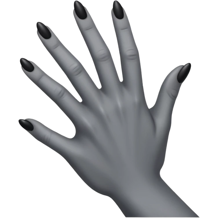front view of a grey colored arm and hand reaching out with black nails emoji