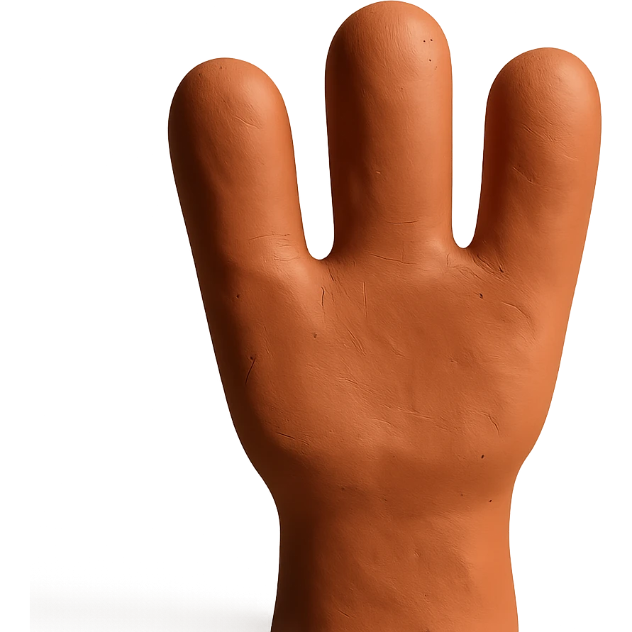 claymation style hand with three fingers emoji