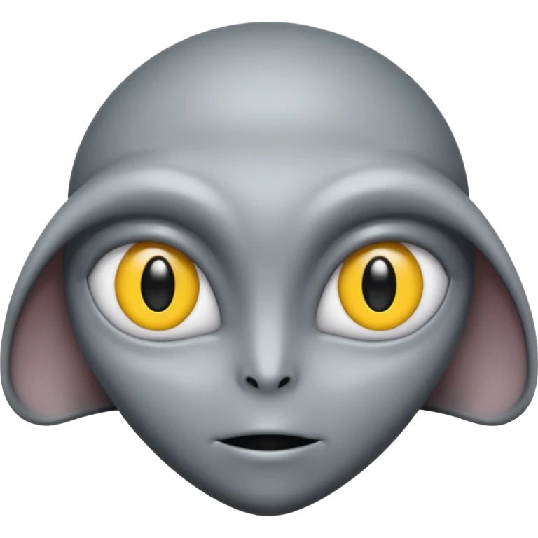 Grey alien head, almond-shaped eyes solid black, entire eye black, no white or iris, slanted, pale grey skin, cartoon emoji, no background


 emoji