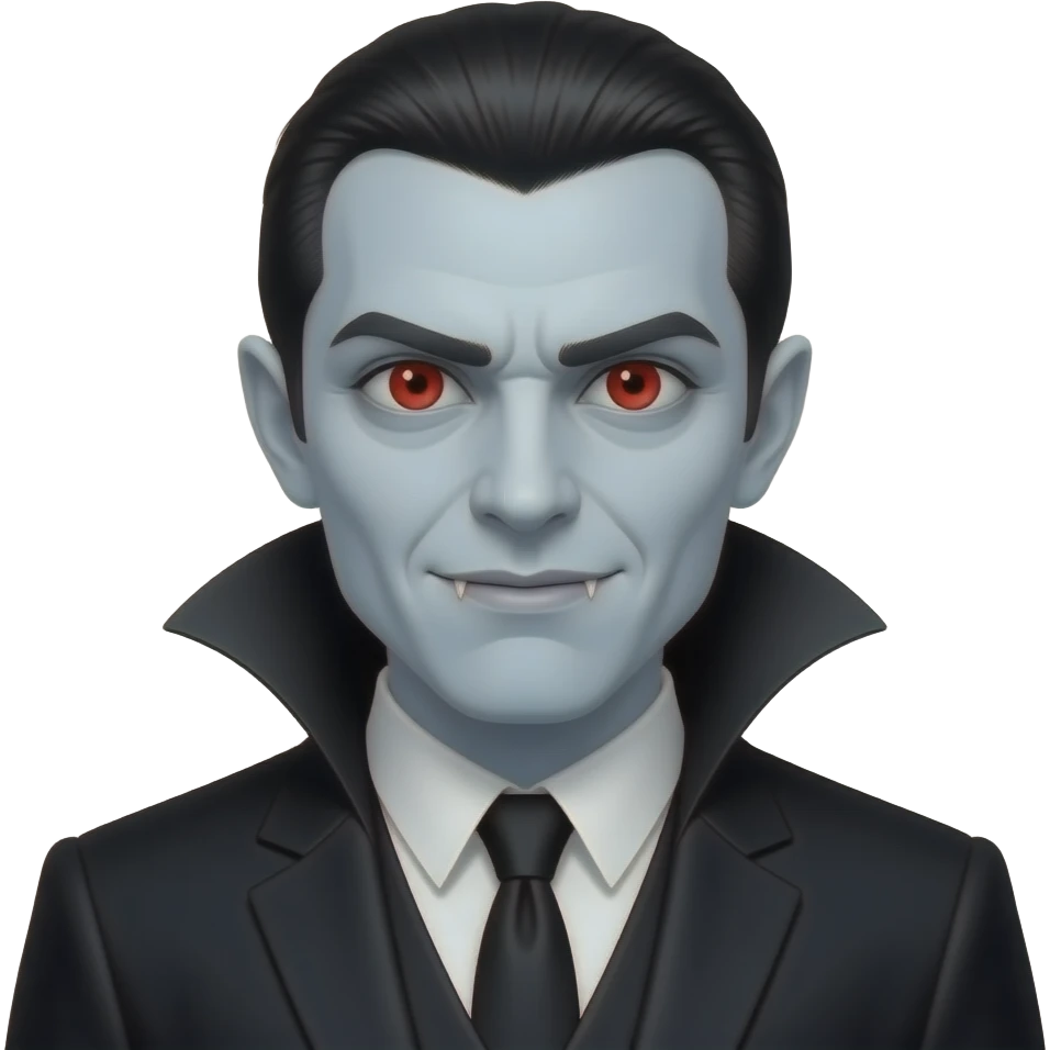 Dark gray vampire, red eyes, black suit. emoji