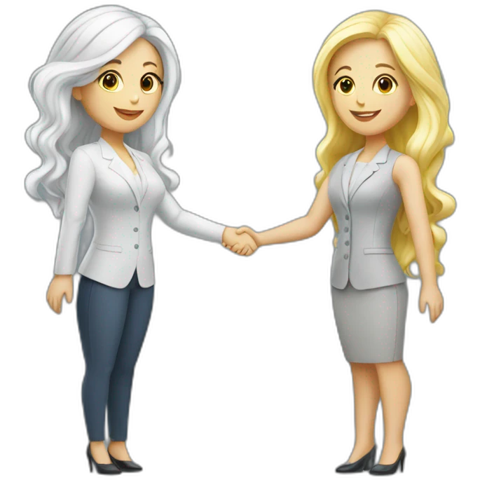 two ukrainian white business women with different hair colors from each other shaking hands full bodies emoji
