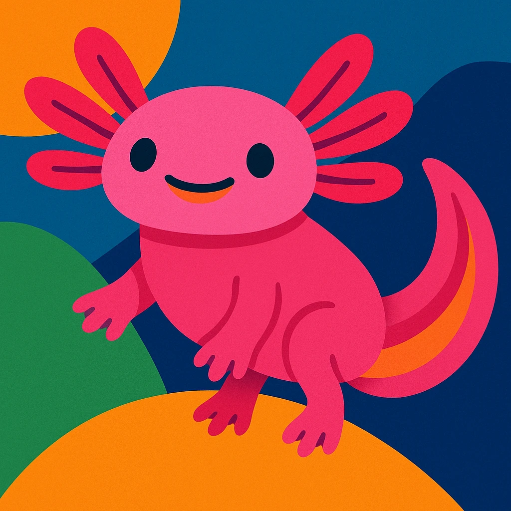 pink axolotl, exotic animal, vibrant toon style emoji