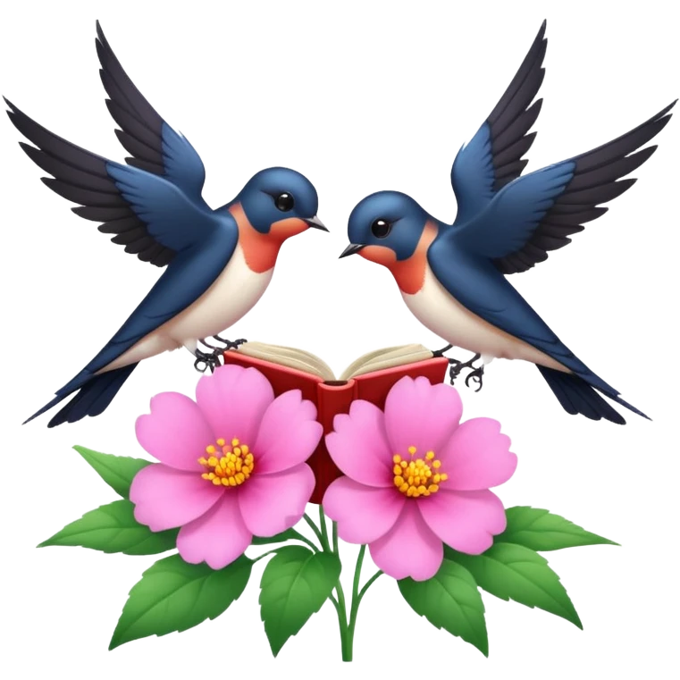 2 Swallow reading books + pink flower emoji