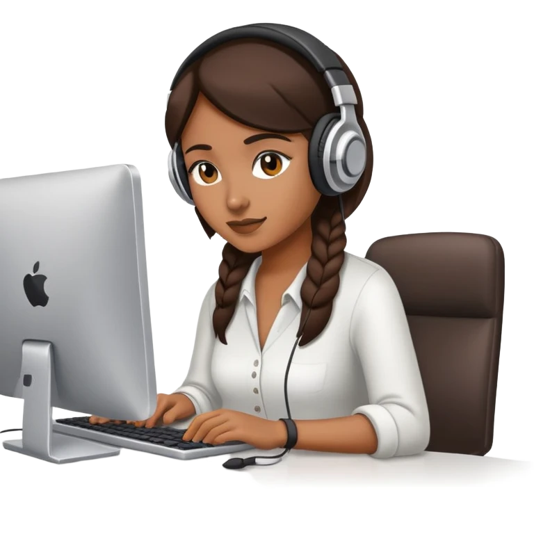 a brown women wearing headphone and work on a computer emoji