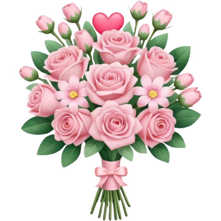 soft pink bouquet with heart accent emoji