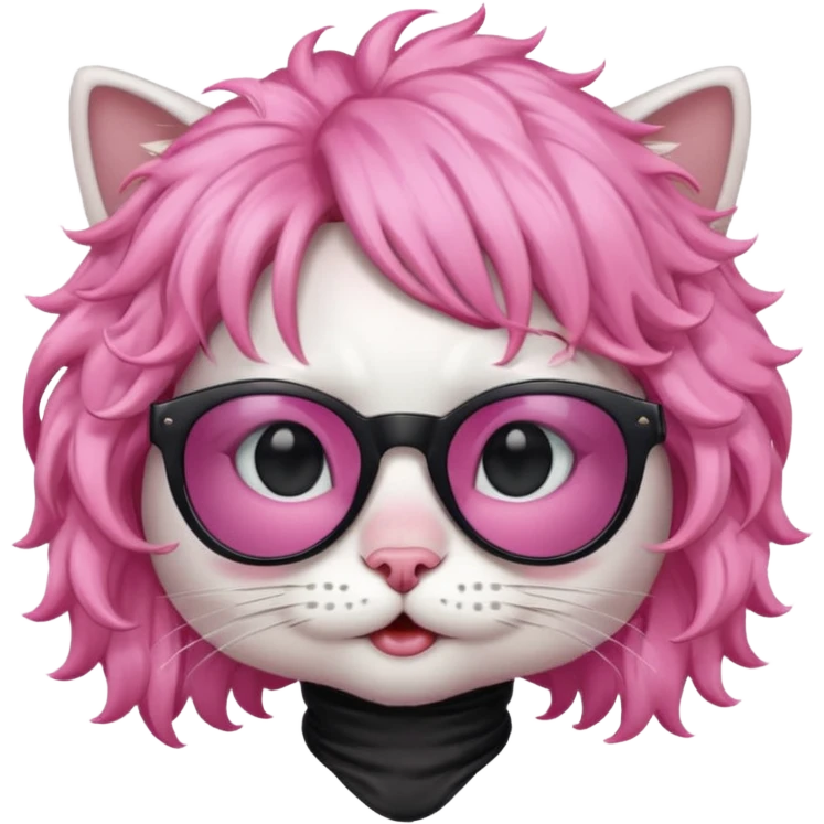 White cat wearing pink curly wig, black sunglasses emoji