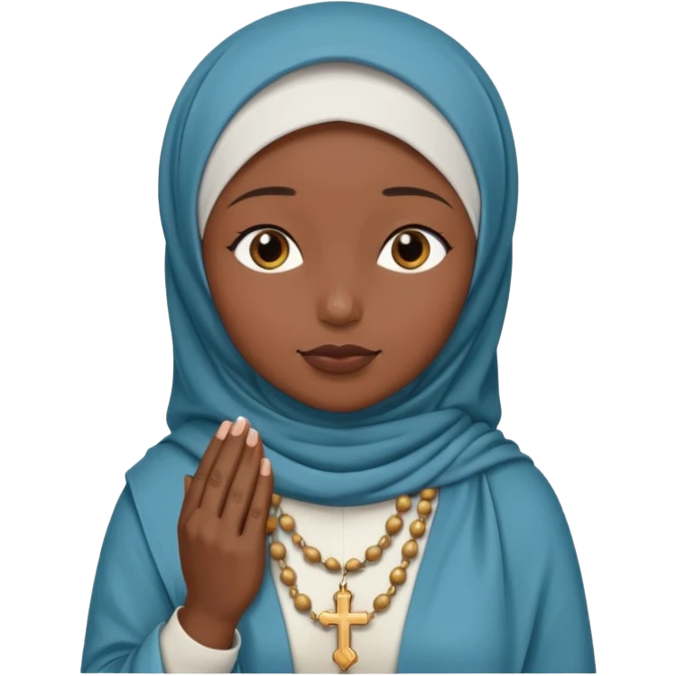 darkskin muslim black woman praying with hijab on and rosary emoji