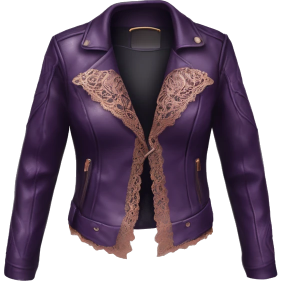 Realistic Isolated dark purple leather jacket open with rose gold lace bustier underneath.  emoji