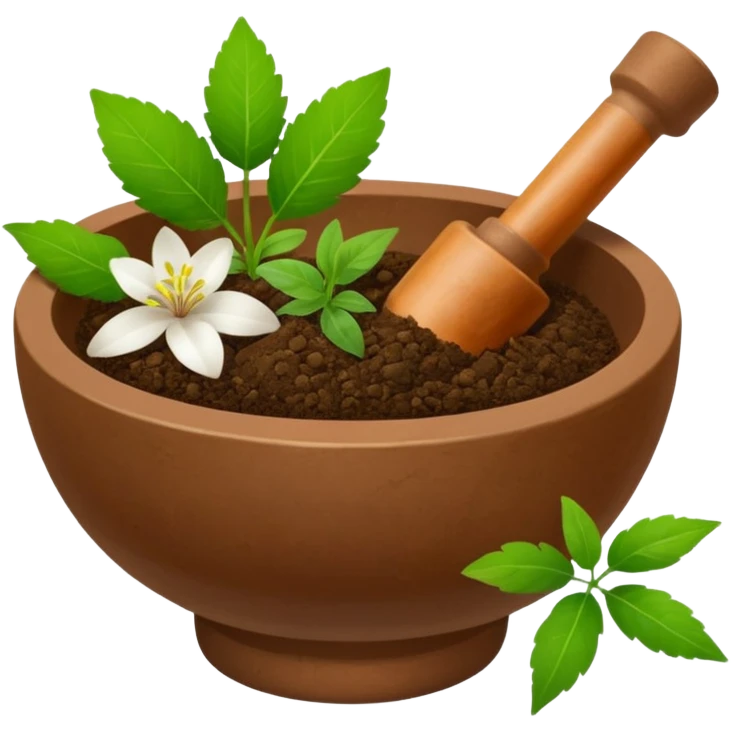 Ayurvedic medicine with mortar and leaves emoji