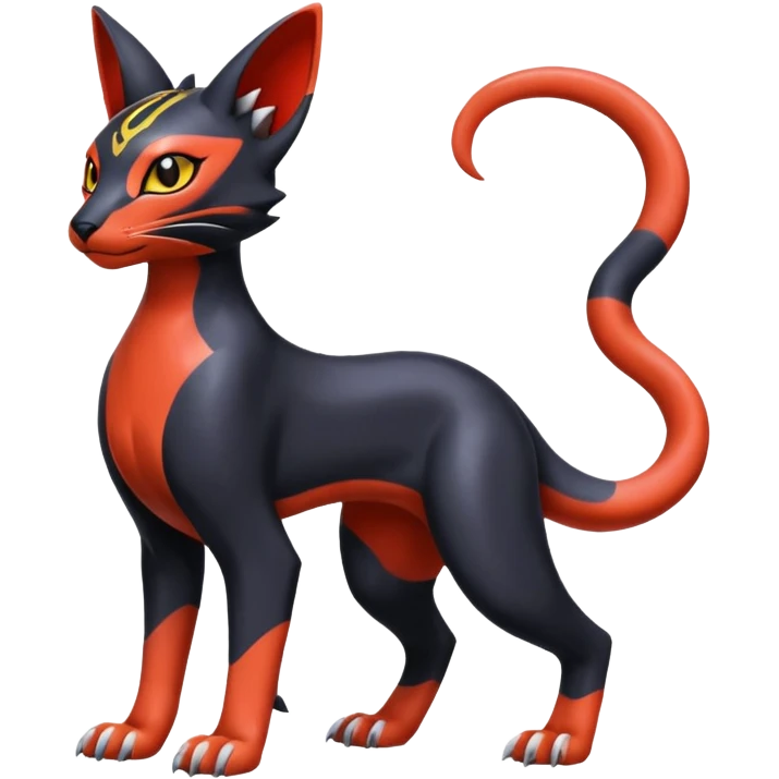Colorful shiny smooth glossy soft orange red black yellow Bastet-Salandit-Umbreon-Gatomon-Vernid-Protogen-Digimon-Fakémon-Pokémon-creature  (full body) emoji