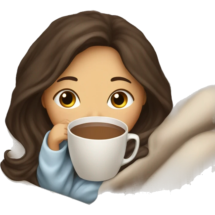 Brunette girl inside a blanket sipping coffee eyes closed emoji