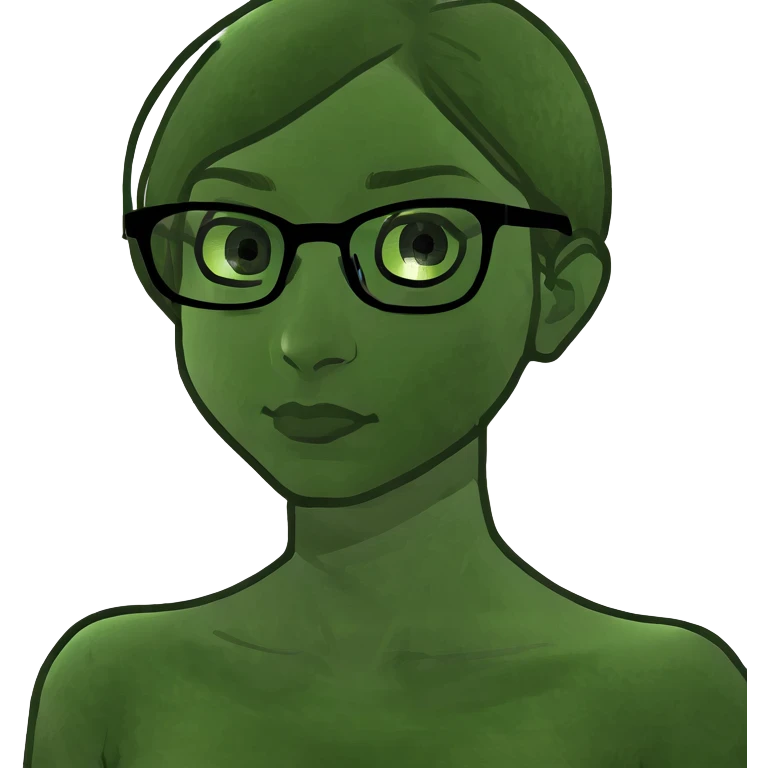 Curly girl with green eyes and glasses emoji