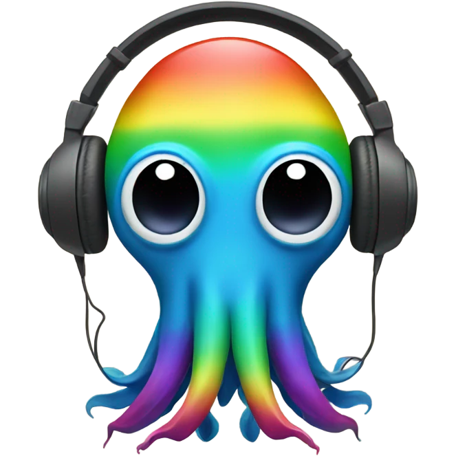 Rainbow squid listening to headphones emoji