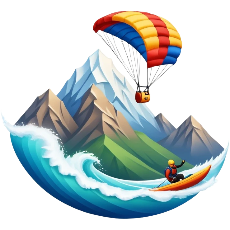 A bold emblem featuring a combination of symbols representing various extreme sports, like a mountain peak, a parachute, and a wave. The design is dynamic and sharp, capturing the thrill and adventure of extreme sports, with a strong, energetic vibe. emoji
