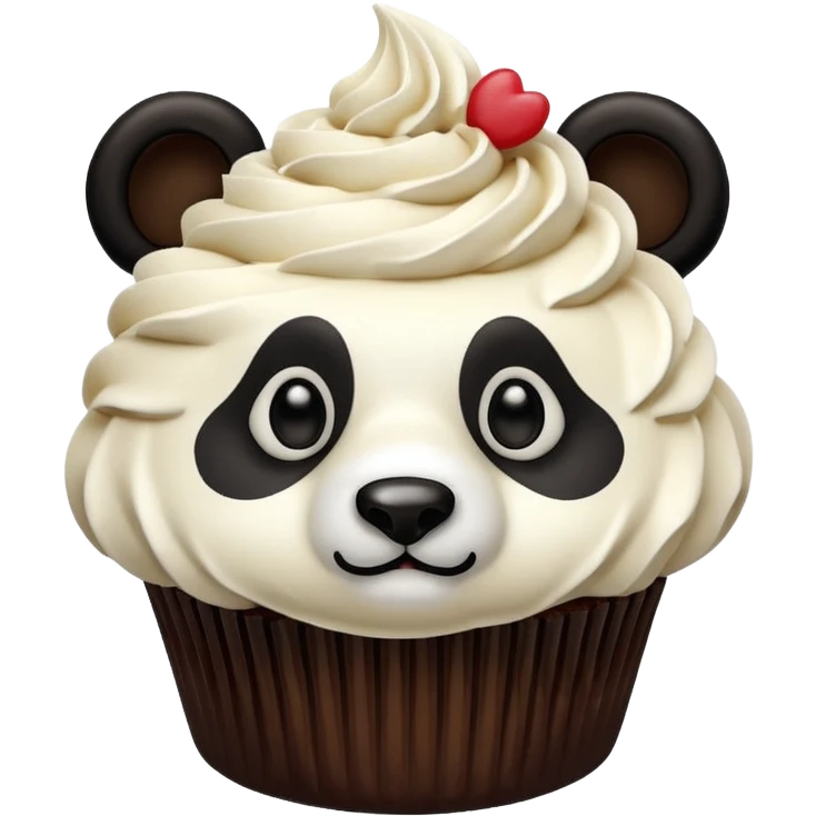 cupcake with frosting decorated to look like a panda face emoji
