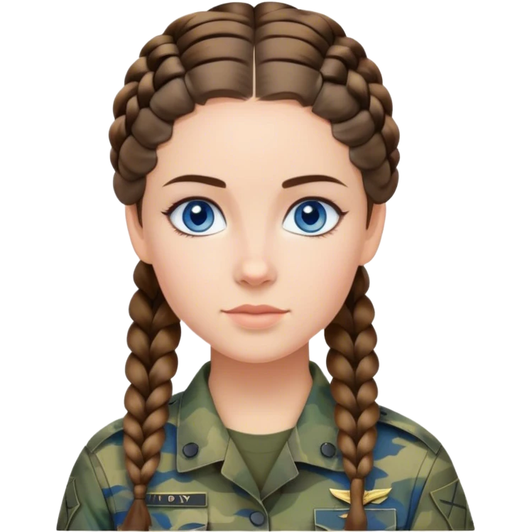 Girl in military camo French braid brunette blue eyes emoji