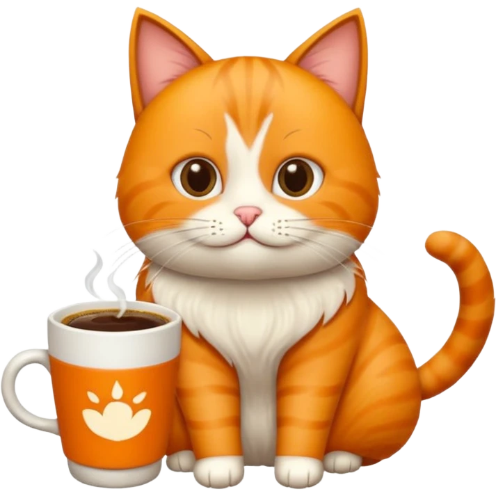 Gato naranja aún lado de un café frio tomando el popote con sus patitas emoji