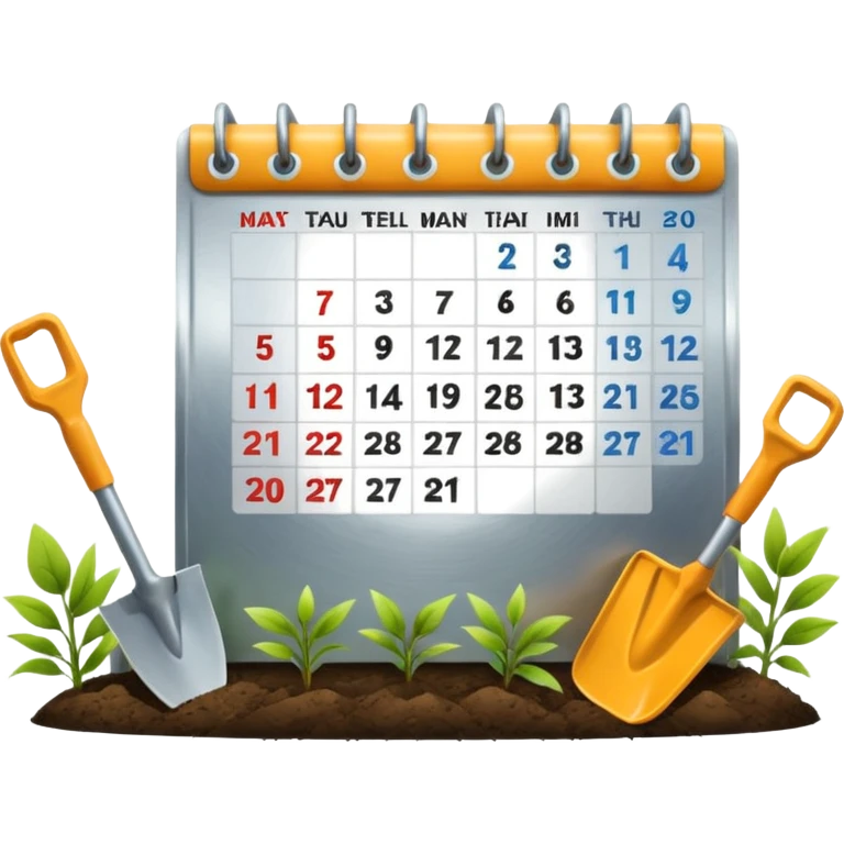 calendar icon with garden tools near. Transparent background emoji