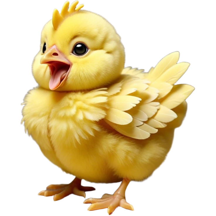 Cinematic Cute Yawning Yellow Baby Chicken Portrait Emoji, Head tilted slightly with a dramatic, wide-open yawn, showcasing a soft, downy yellow coat with little drooping wings, round beady eyes barely open in drowsy contentment, Simplified yet irresistibly adorable features, highly detailed, glowing with a soft, cozy glow, high shine, relaxed yet expressive, stylized with a touch of whimsical charm, bright and endearing, soft glowing outline, capturing the essence of a sleepy yet affectionate chick, so drowsy it feels like it could stretch out of the screen and curl up for a nap! emoji