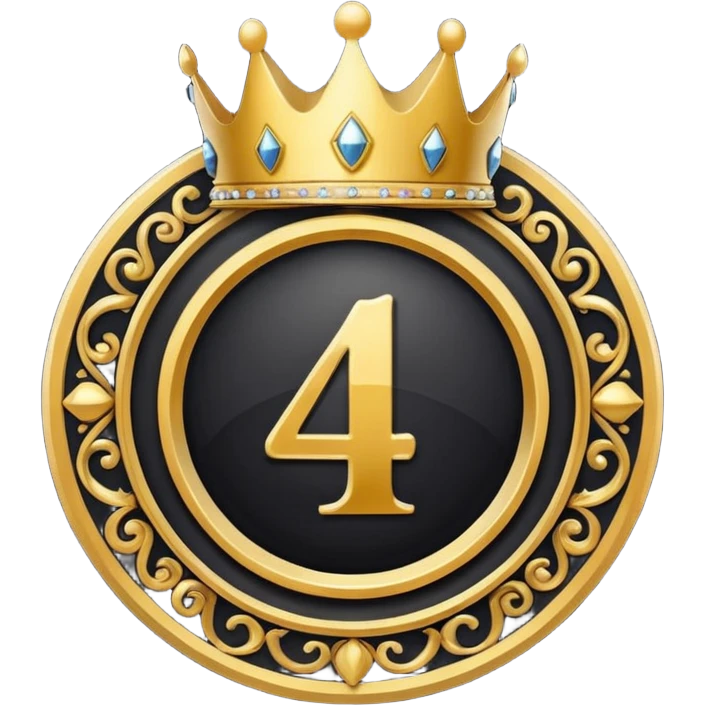 Make a round icon for a paid subscription, black and gold, with the number 4 and a crown. emoji