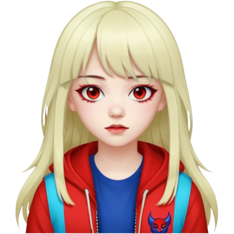  portrait-of-a-devil-k-pop-idol,-wearing-a-stylish-streetwear-outfit-with-layered-colorful-clothing,-long-hair-with-bangs,-makeup,- emoji