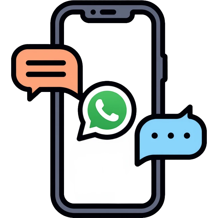 iPhone displaying WhatsApp interface with chat bubbles and a robot icon representing AI bot conversation emoji