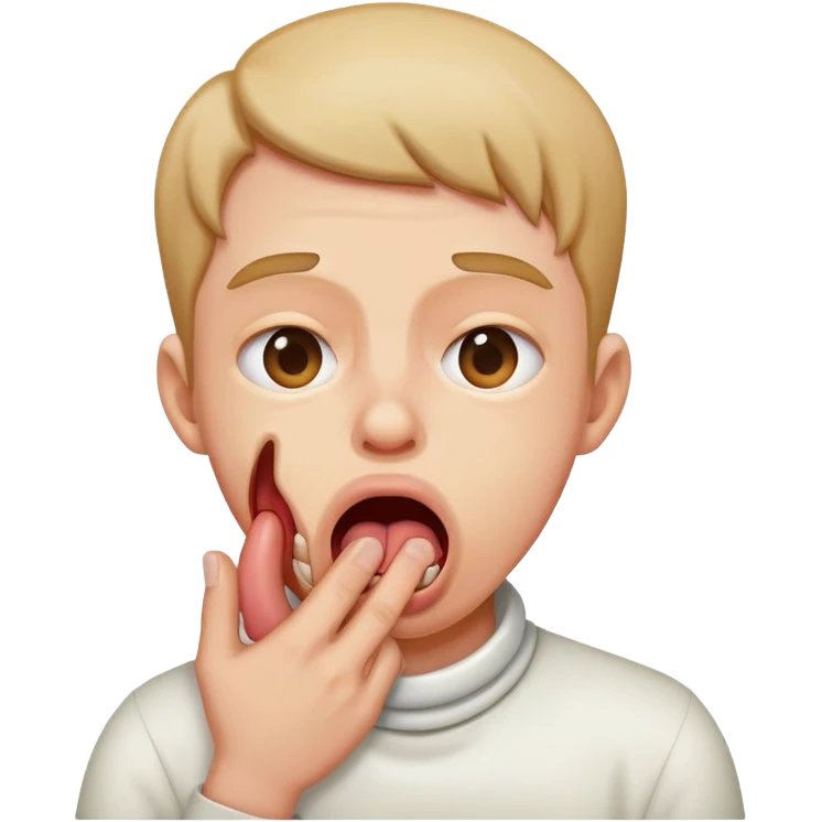 A person choking themselves, in distress, tounge sticking out emoji