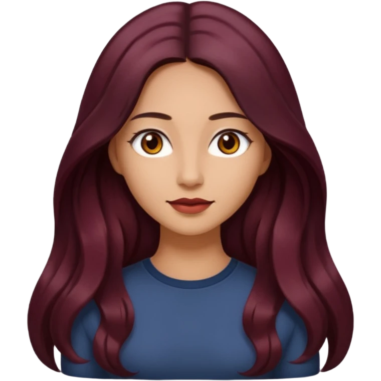 young woman 
Long waist-long hair
deep middle part
slightly wavy
dark burgundy hair 
 emoji