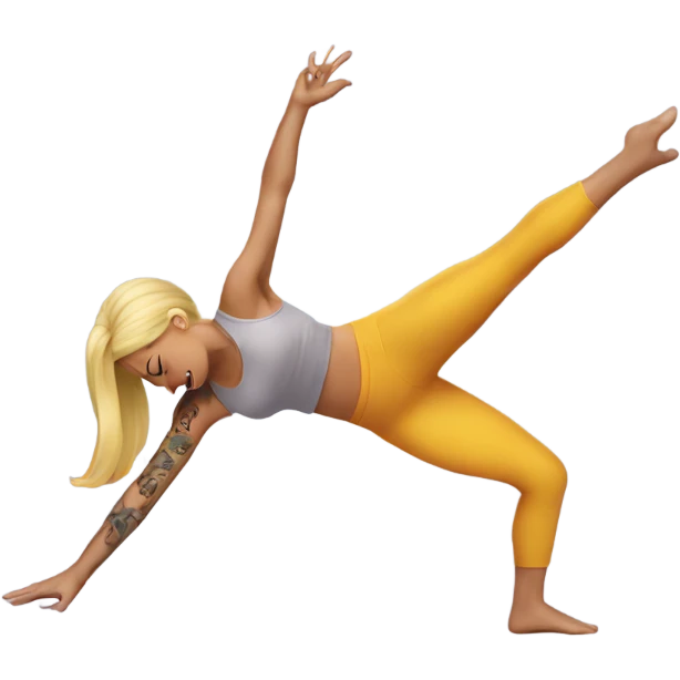 Blonde woman with arm tattoo doing a backbend emoji
