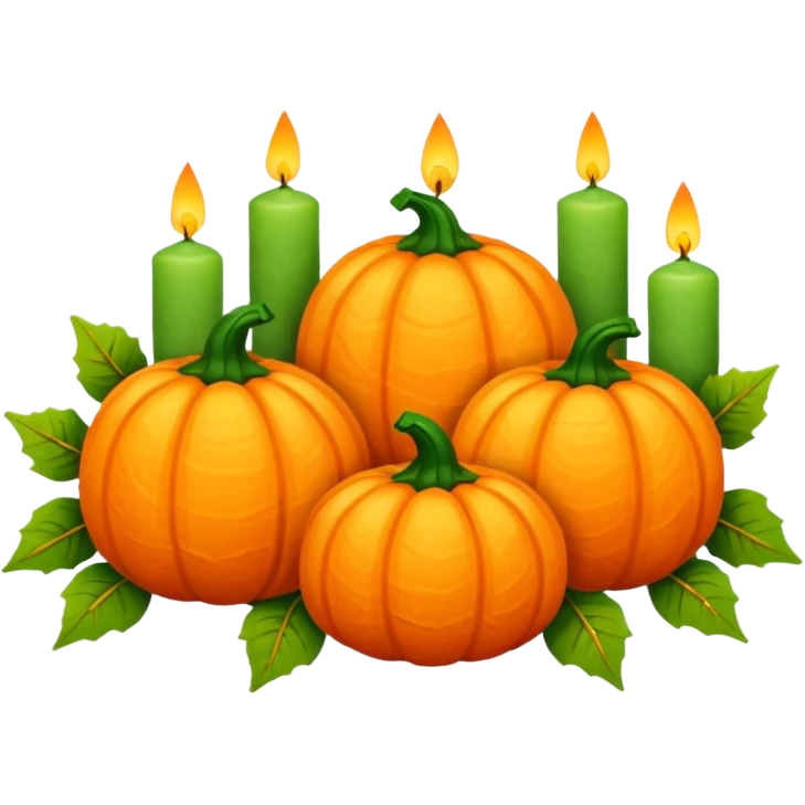 Small pumpkins, vines, leaves, candles, autumn vibes aesthetics  emoji