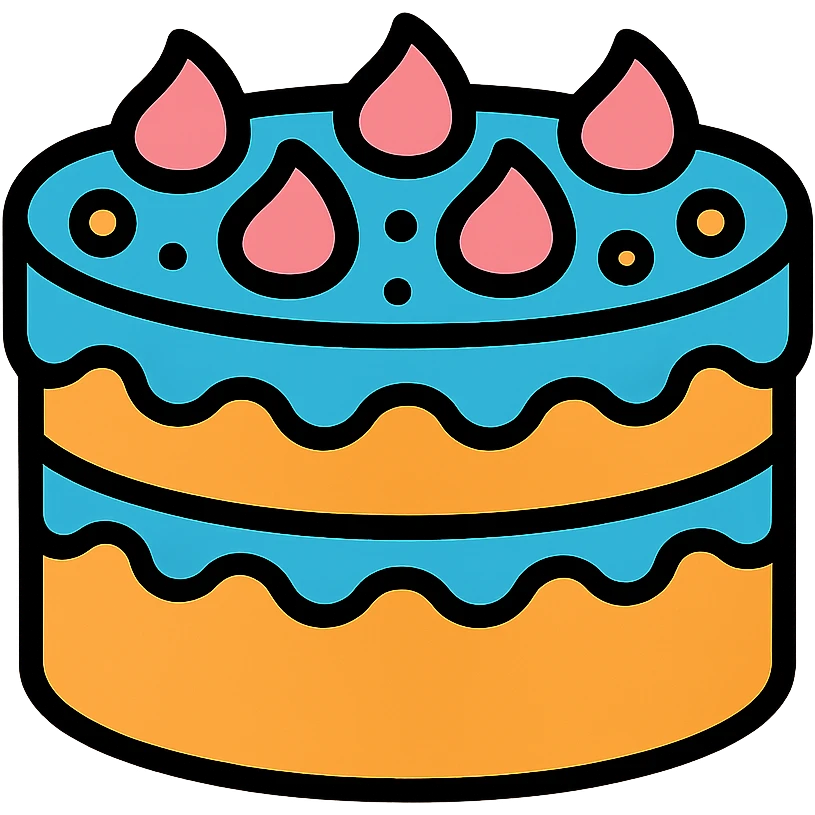 Colorful whole layer cake with decorative icing emoji