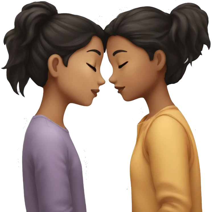 girl with black hair kissing a girl with brown hair emoji