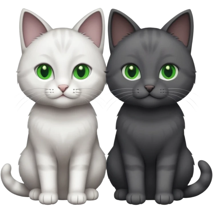 2 different coloured grey cats including one dark grey and white cat and one completely solid dark grey cat with green eyes and only white paws emoji