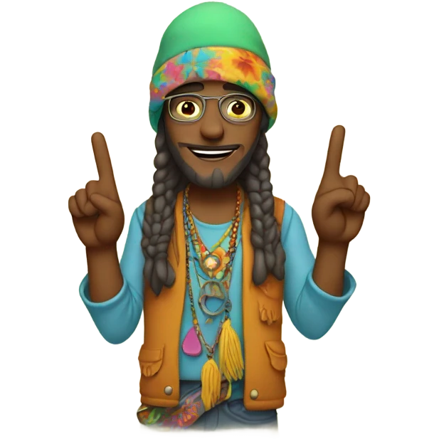 Hippie with peace sign emoji