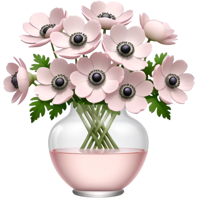 White anemones in a light pink glass vase  emoji