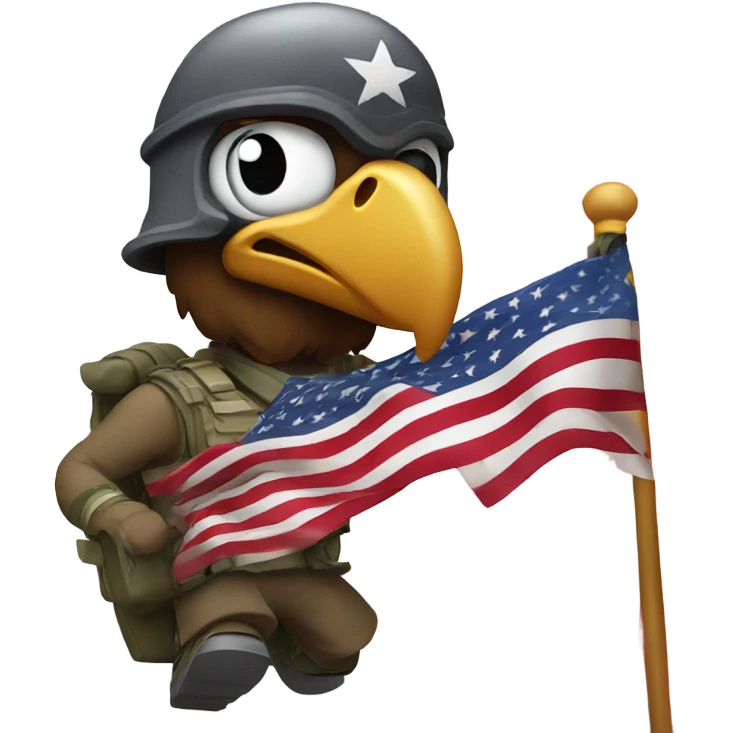 Eagle with a mustache and a army helmet running with a American flag  emoji