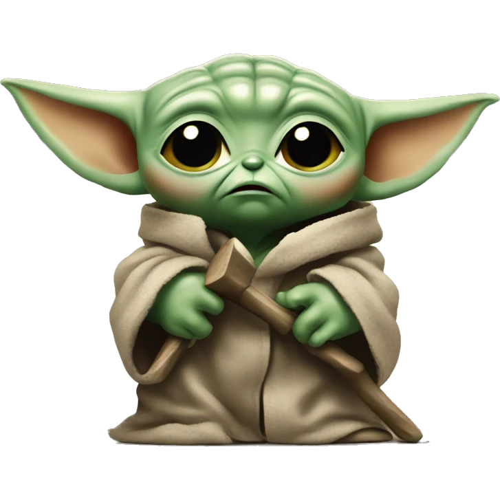 Baby Yoda with hammer and angry expression emoji