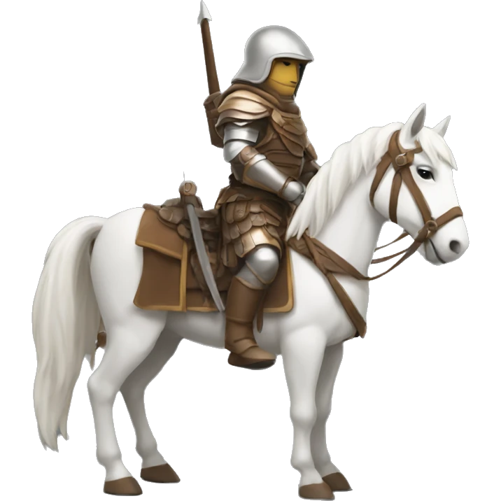 a white avar nomadic soldier on a horse from the side with brown armor on emoji