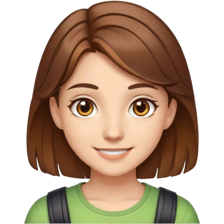Happy Young gamer Girl with brown hair and brown eyes emoji