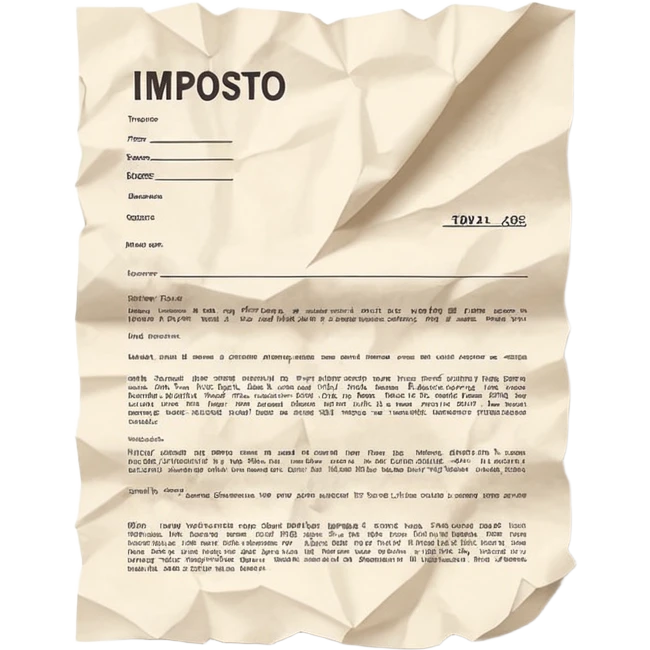 white paper tax document with the text 'IMPOSTO' clearly visible, simple and expressive emoji