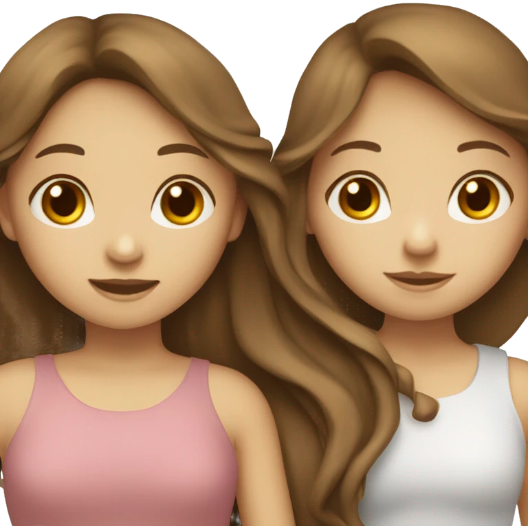 Two girls with white skin hugging. one has long wavy brown hair and the other has long straight brown hair with bangs. emoji